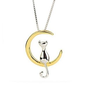 Moon Kitty Silver & Gold Box Chain Necklace